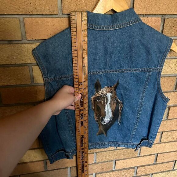 Vintage Rhythm Blue Denim Vest With Painted Horse Design Y2K Western Size Medium - Picture 5 of 6